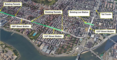 Map showing the New York Metropolitan Transportation Authority (MTA) Second Avenue Subway line